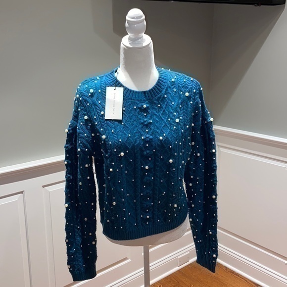 Something Navy Pearl Cable knit Sweater - Picture 1 of 4